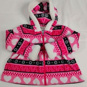 Kidgets Hooded Pink Heart Zip-Up Fleece Jacket 3T